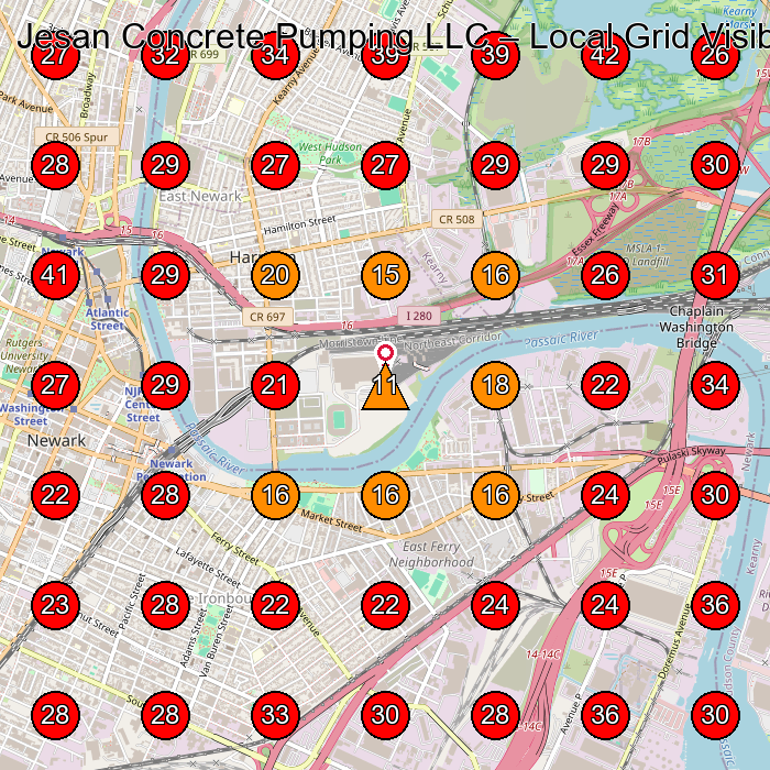 Jesan Concrete Pumping LLC GeoGrid visibility map for Concrete Contractor in Newark